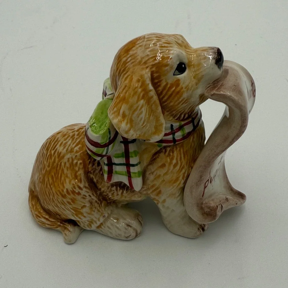 Fitz and Floyd Dear‎ Santa Puppy Dog Figurines Set of 3 Christmas Holiday Decor